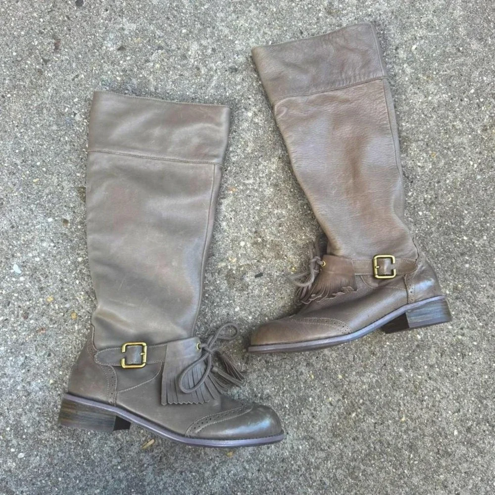 Lucky Penny Dawn Oxford Tassel Boots‎ Women's Size 7 Gray Leather Knee High